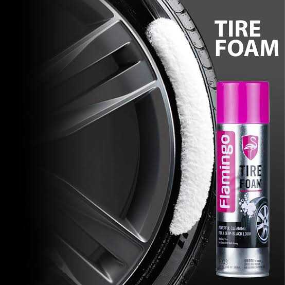 Flamingo Tire Foam Cleaner 650ML | No-Wipe Tire Shine Foam Spray | Cleans, Protects & Restores Tire Gloss | UV Protection